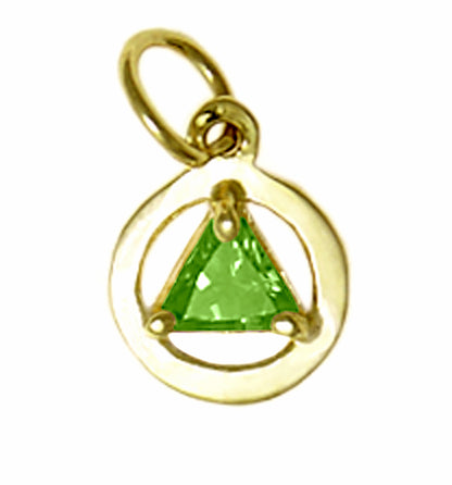 14k Gold AA Pendant – Small Circle with 5mm Triangle CZ Birthstone, 0.8g, 12 Colors Available, Pendant Only