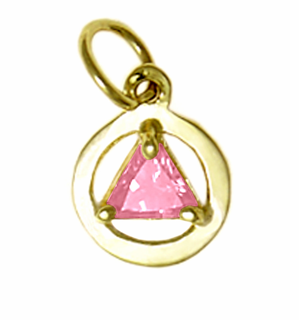 14k Gold AA Pendant – Small Circle with 5mm Triangle CZ Birthstone, 0.8g, 12 Colors Available, Pendant Only