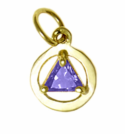 14k Gold AA Pendant – Small Circle with 5mm Triangle CZ Birthstone, 0.8g, 12 Colors Available, Pendant Only