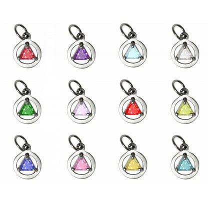 Sterling Silver Earrings, Alcoholics Anonymous AA Symbol,  Available in 12 Different 5mm Triangle Colored CZ Birthstones