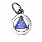 Sterling Silver Pendant, Alcoholics Anonymous AA Body Jewelry, Available in 12 Different 5mm Triangle Colored CZ Birthstones
