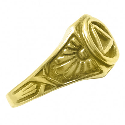 14k Gold Ring, Alcoholics Anonymous AA Circle Triangle With Lovely Sunrise on both sides of Symbol