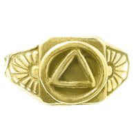 14k Gold Ring, Alcoholics Anonymous AA Circle Triangle With Lovely Sunrise on both sides of Symbol