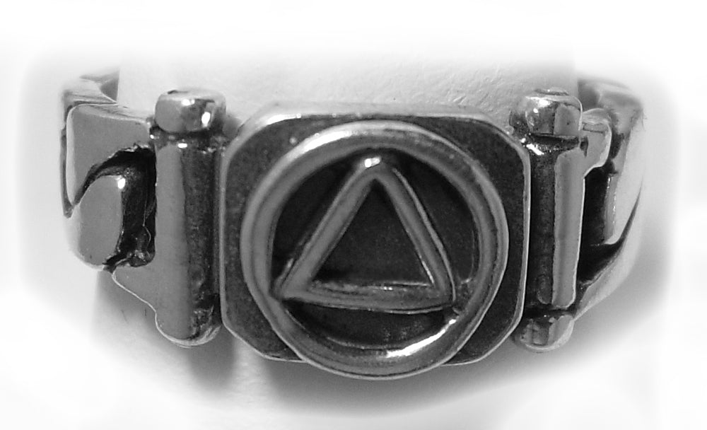 Sterling Silver Ring, Alcoholics Anonymous AA Symbol, Chain Link Style