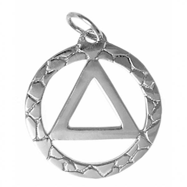 Sterling Silver Pendant, Alcoholics Anonymous AA Nugget Style, Medium Size