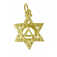 14k Gold Pendant, Alcoholics Anonymous AA Symbol in a Jewish Star of David, Medium Size
