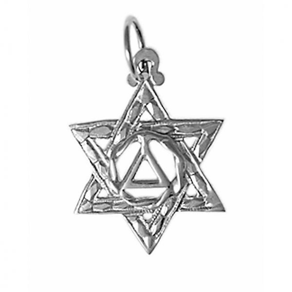 Sterling Silver Pendant, Alcoholics Anonymous AA Symbol in a Jewish Star of David, Medium Size