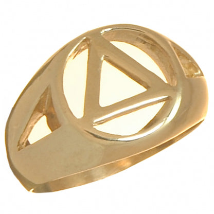 14k Gold, Mens Ring with Alcoholics Anonymous AA Symbol in a Wide Style Band