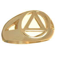 14k Gold, Mens Ring with Alcoholics Anonymous AA Symbol in a Wide Style Band