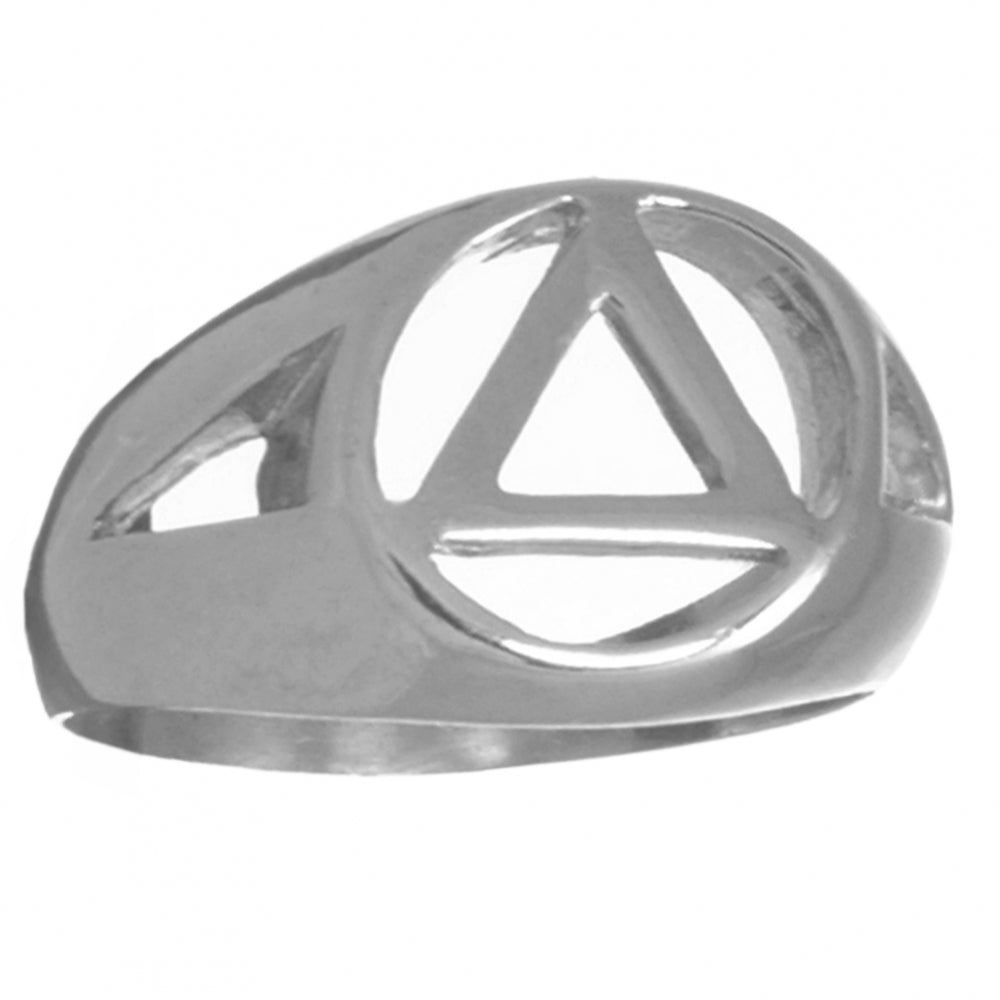Sterling Silver Mens Ring with Alcoholics Anonymous AA Symbol in a Wide Style Band