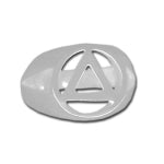Sterling Silver Mens Ring with Alcoholics Anonymous AA Symbol in a Wide Style Band