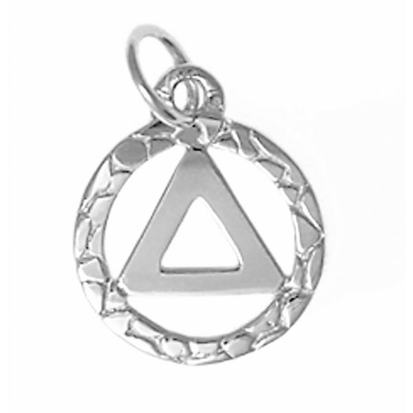 Sterling Silver Pendant, Alcoholics Anonymous AA Nugget Style, Small Size