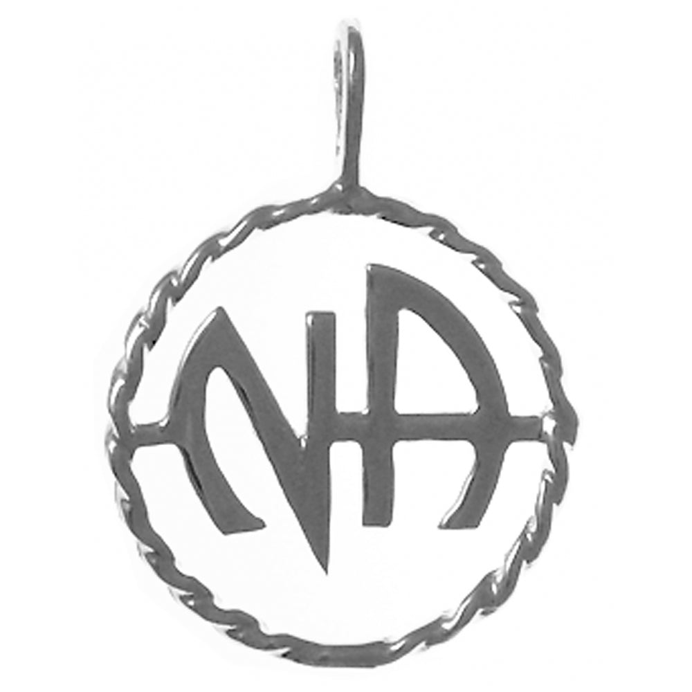 Sterling Silver Pendant, Narcotics Anonymous NA Initials in a Twist Wire Style Circle Medium Size