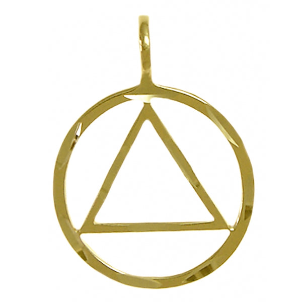 14k Gold Pendant, Circle Triangle with Diamond Cut Accents, Lrg/Med Size