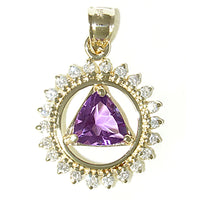 14k Gold Pendant, Alcoholics Anonymous AA Symbol, Circle of 22 diamonds with Genuine Amethyst Triangle