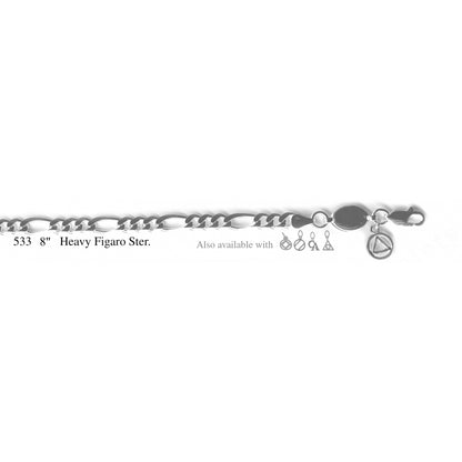 Medium Figaro Style 7"  Bracelet , Your Choice of  5 Different Anonymous Charms