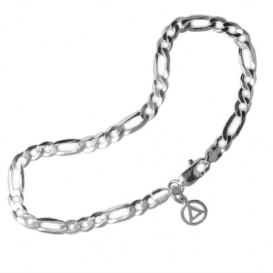 Heavy Figaro Ster. 7" Bracelet with Your Choice of 5 Different Small Recovery Charms