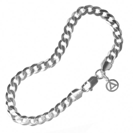 Curb Link Sterling Silver 8" Bracelet with Your Choice of 5 Different Small Recovery Charms