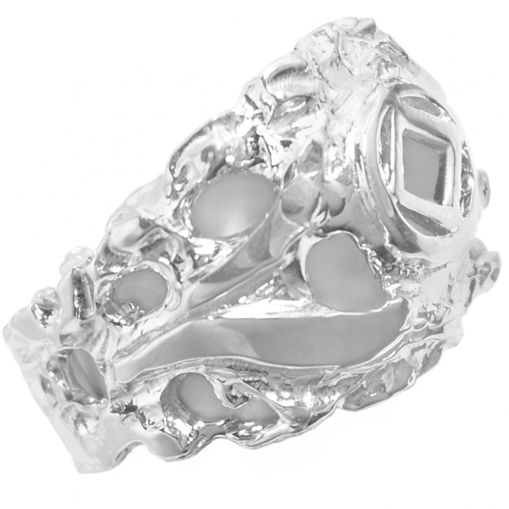 Sterling Silver Mens Ring with Narcotics Anonymous NA Symbol in a Wide Nugget Style
