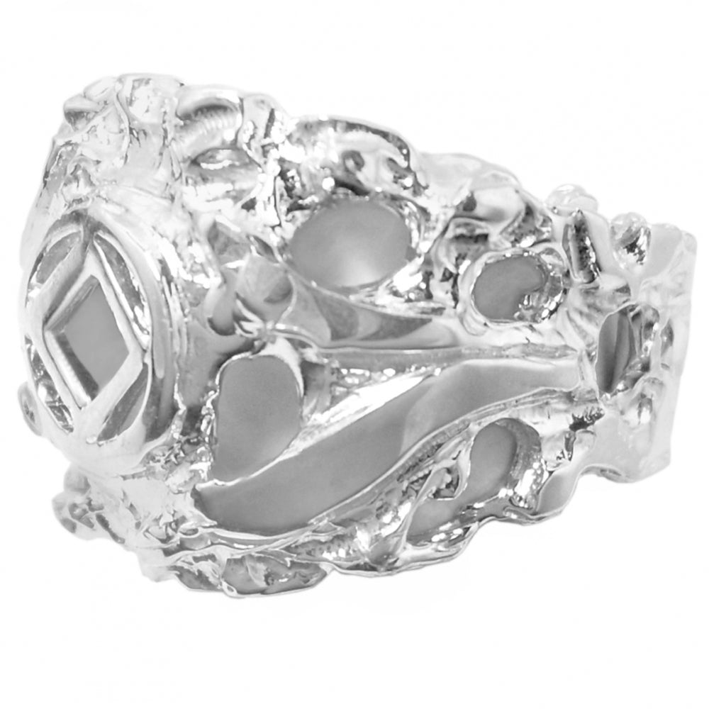 Sterling Silver Mens Ring with Narcotics Anonymous NA Symbol in a Wide Nugget Style
