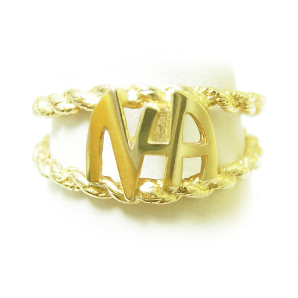 14k Gold Ring, "NA " Initials on a Open Rope Style Band