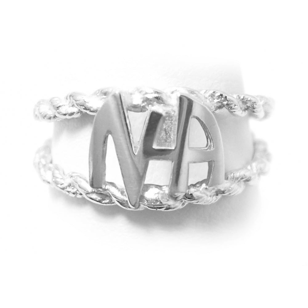 Narcotics Anonymous (NA) Initials Rope Banded Stirling Silver Ring