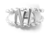 Narcotics Anonymous (NA) Initials Rope Banded Stirling Silver Ring