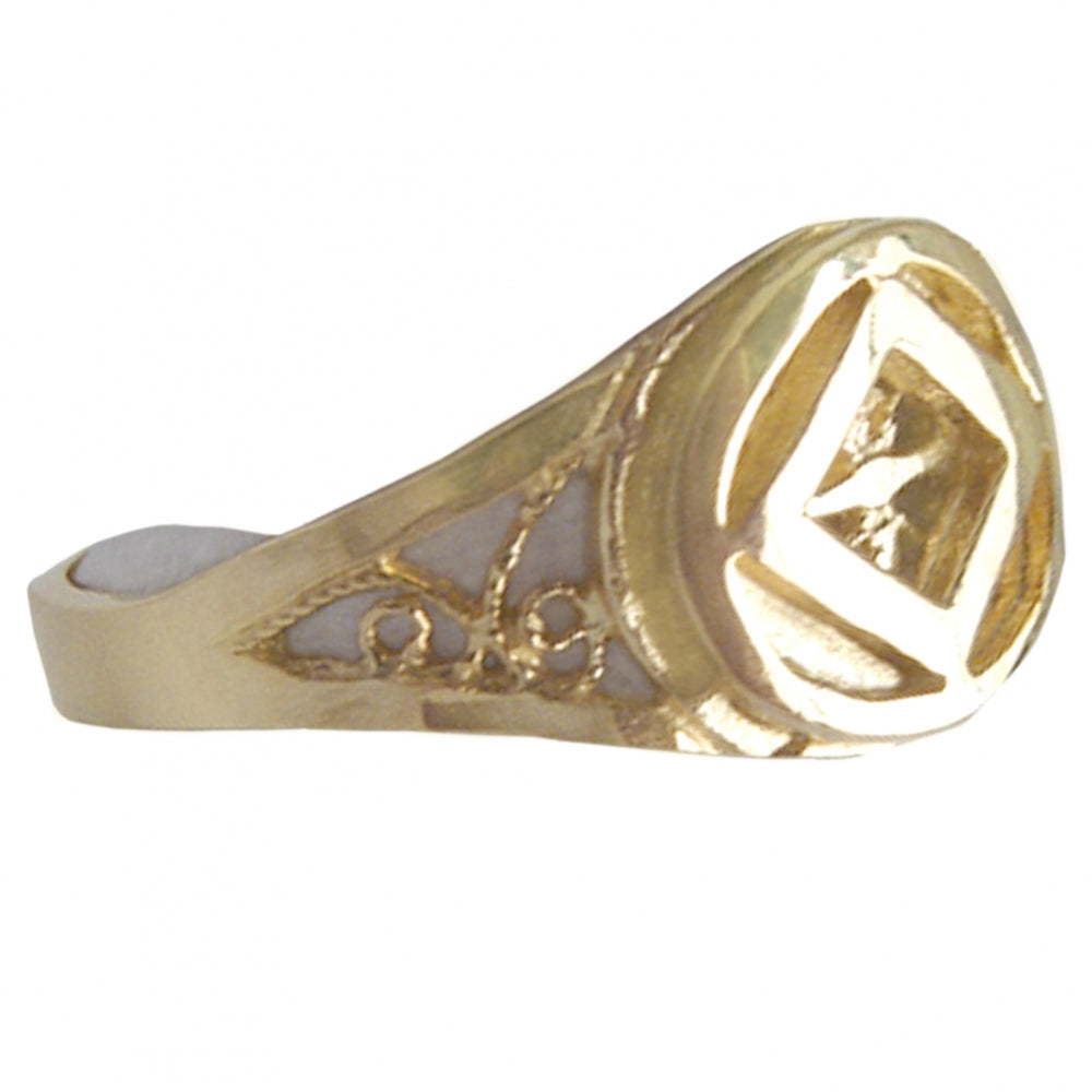 14k Gold Ring, Narcotics Anonymous NA Symbol on a Filigree Style Band