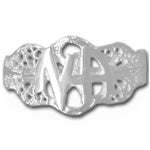 Sterling Silver Ring, Narcotics Anonymous NA Initial Filigree Style