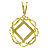 14k Gold Pendant, Narcotics Anonymous NA Symbol in a Basket Weave Circle, Medium Size