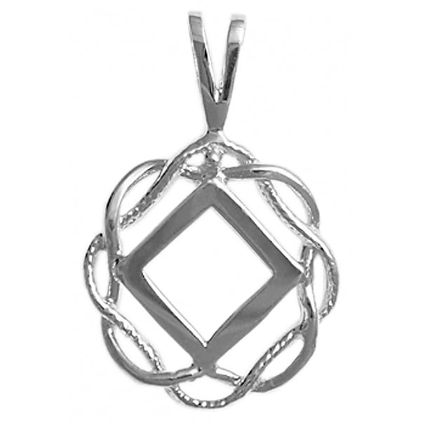 Sterling Silver Pendant, Narcotics Anonymous NA Symbol in a Basket Weave Circle, Medium Size