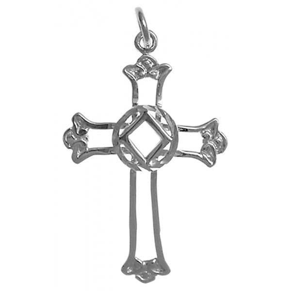 Sterling Silver, Cross Pendant with Narcotics Anonymous NA Symbol, Medium Size