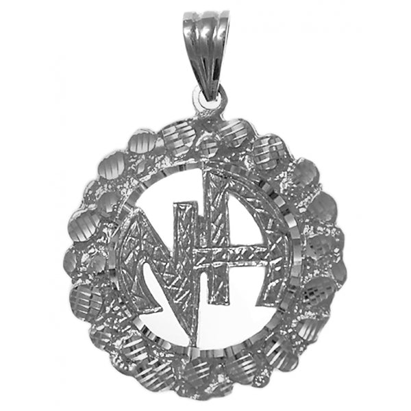 Sterling Silver Pendant, Narcotics Anonymous NA Initials in a Nugget Style Circle