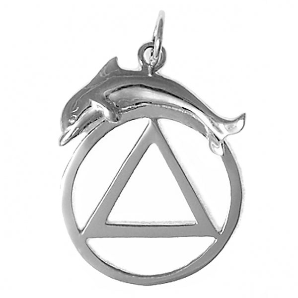 Sterling Silver Pendant, Alcoholics Anonymous AA Symbol with a Dolphin, Medium/Large Size