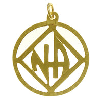 14k Gold Pendant, Narcotics Anonymous NA Symbol with "Narcotics Anonymous" Initials inside square, Diamond Cut Accents