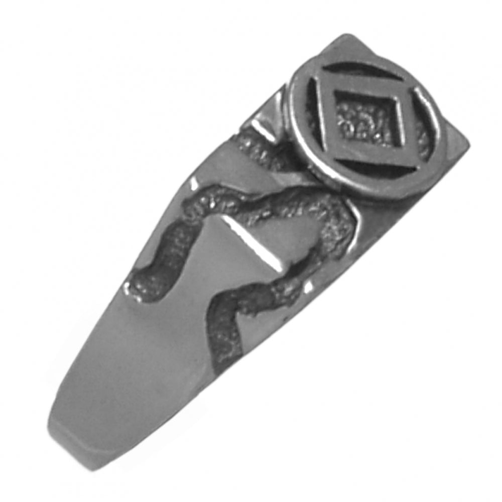 Sterling Silver Ring Rectangular Ravine Textured Style Men's Narcotics Anonymous NA Symbol
