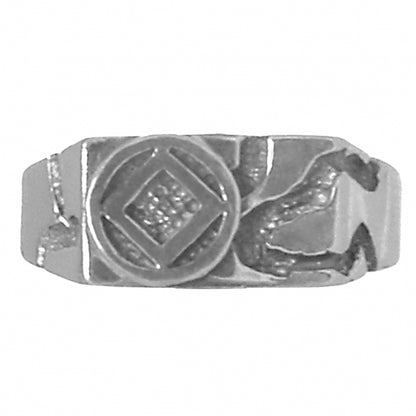 Sterling Silver Ring Rectangular Ravine Textured Style Men's Narcotics Anonymous NA Symbol