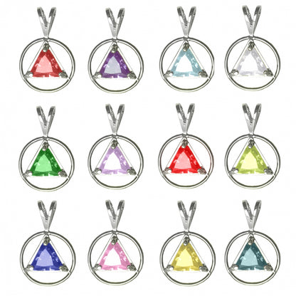 Sterling Silver, Men's Ring Alcoholics Anonymous AA Symbol Birthstone, Available in 12 Different 8x8mm Triangle Colored CZ Birthstones