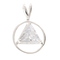 Sterling Silver Pendant - Alcoholics Anonymous (AA) Symbol Birthstone Crystal in
