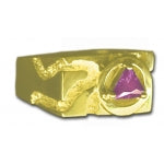 14k Gold Ring, Rectangular Ravine Textured Style Men's Alcoholics Anonymous AA Symbol with a 5X5mm CZ Triangle in Purple Amethyst Color