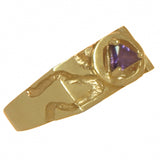 14k Gold Ring, Rectangular Ravine Textured Style Men's Alcoholics Anonymous AA Symbol with a 5X5mm CZ Triangle in Purple Amethyst Color