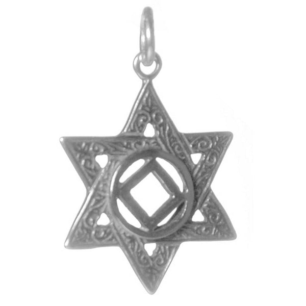 Sterling Silver Pendant, Narcotics Anonymous NA Symbol in a Jewish Star of David, Large Size