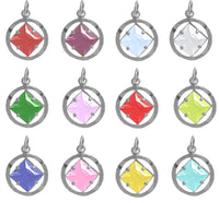 Sterling Silver Pendant, Narcotics Anonymous NA Symbol with 12 Different 8mm Square Colored CZ Birthstones
