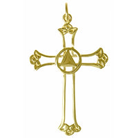 14k Gold Pendant, Alcoholics Anonymous AA Symbol with Solid Triangle Set in a Open Cross