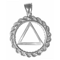 Sterling Silver Pendant, Alcoholics Anonymous AA Symbol in a Rope Style Circle, Medium Size