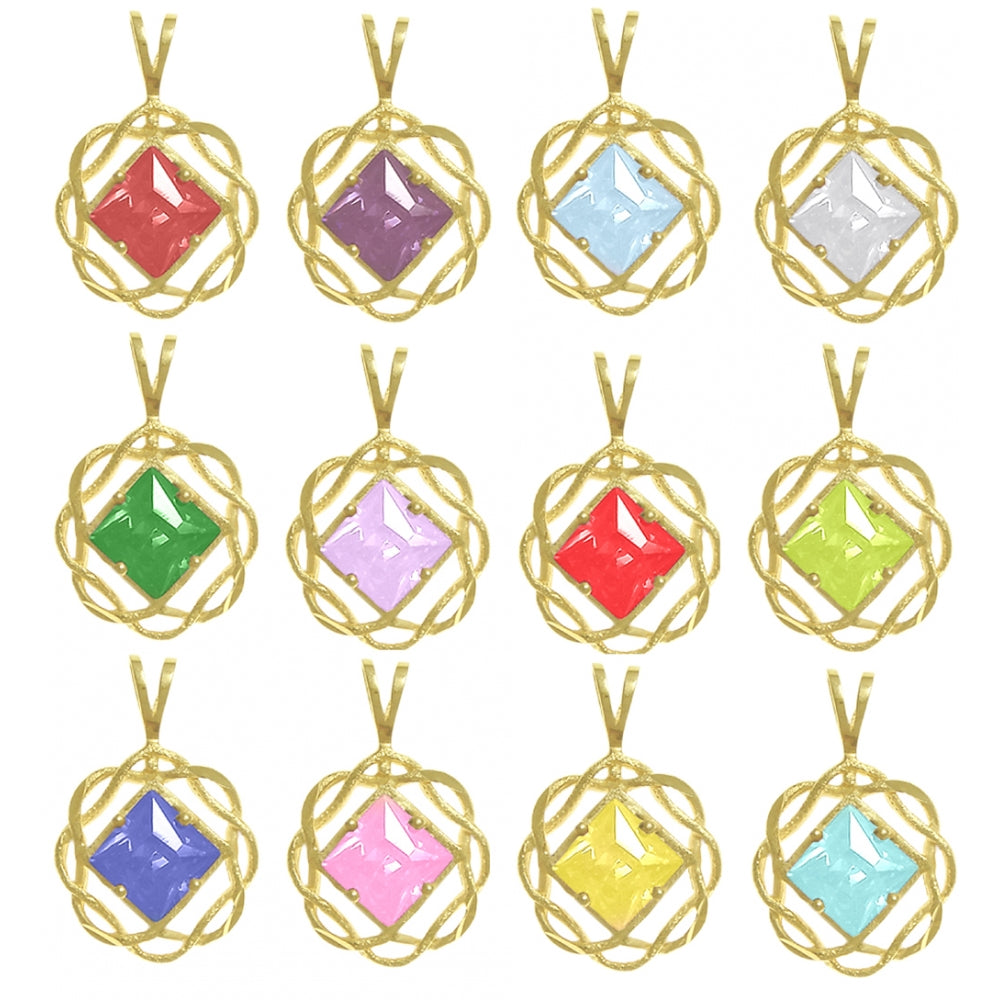 14k Gold Pendant, Medium Size, Narcotics Anonymous NA Basket Weave Circle, Available in 12 Different Birthstones