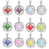 Narcotics Anonymous (NA) Symbol Square Birthstone in Basket Weave Circle Sterling Silver Pendant