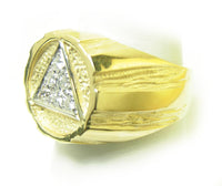 14k Gold Mens Signet Ring, Alcoholics Anonymous AA Symbol with 6-25pt. Diamonds in the center of the Triangle