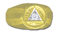 14k Gold Mens Signet Ring, Alcoholics Anonymous AA Symbol with 1-10pt. Diamond in the center of the Triangle