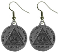 24 Hour Mini Recovery Medallion Earrings, Sterling Silver, Serenity Prayer on Back